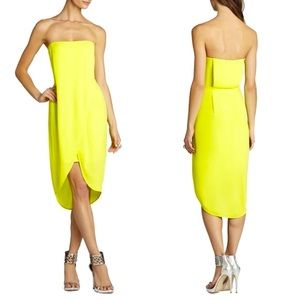 BCBG MaxAzria Neon Yellow Harriet Strapless Tulip Dress